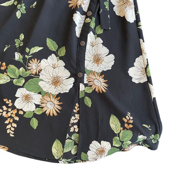 Monteau Black Floral‎ Wrap Front Tie Waist Women’s Floral Size XS Midi Dress - Picture 7 of 10